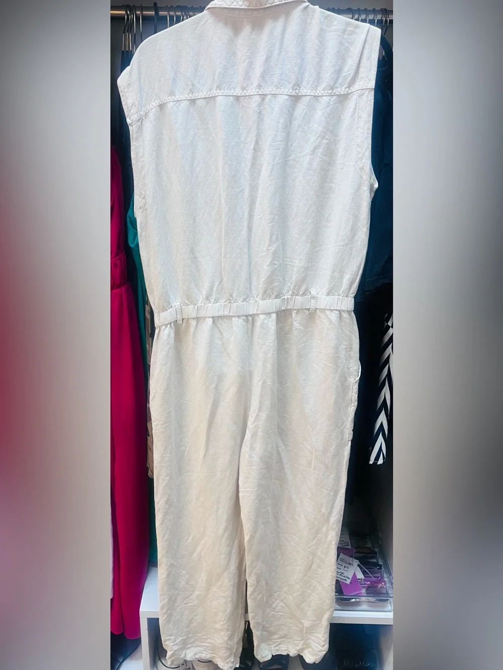 Free People, Linen Sleeveless Cream Jumpsuit
